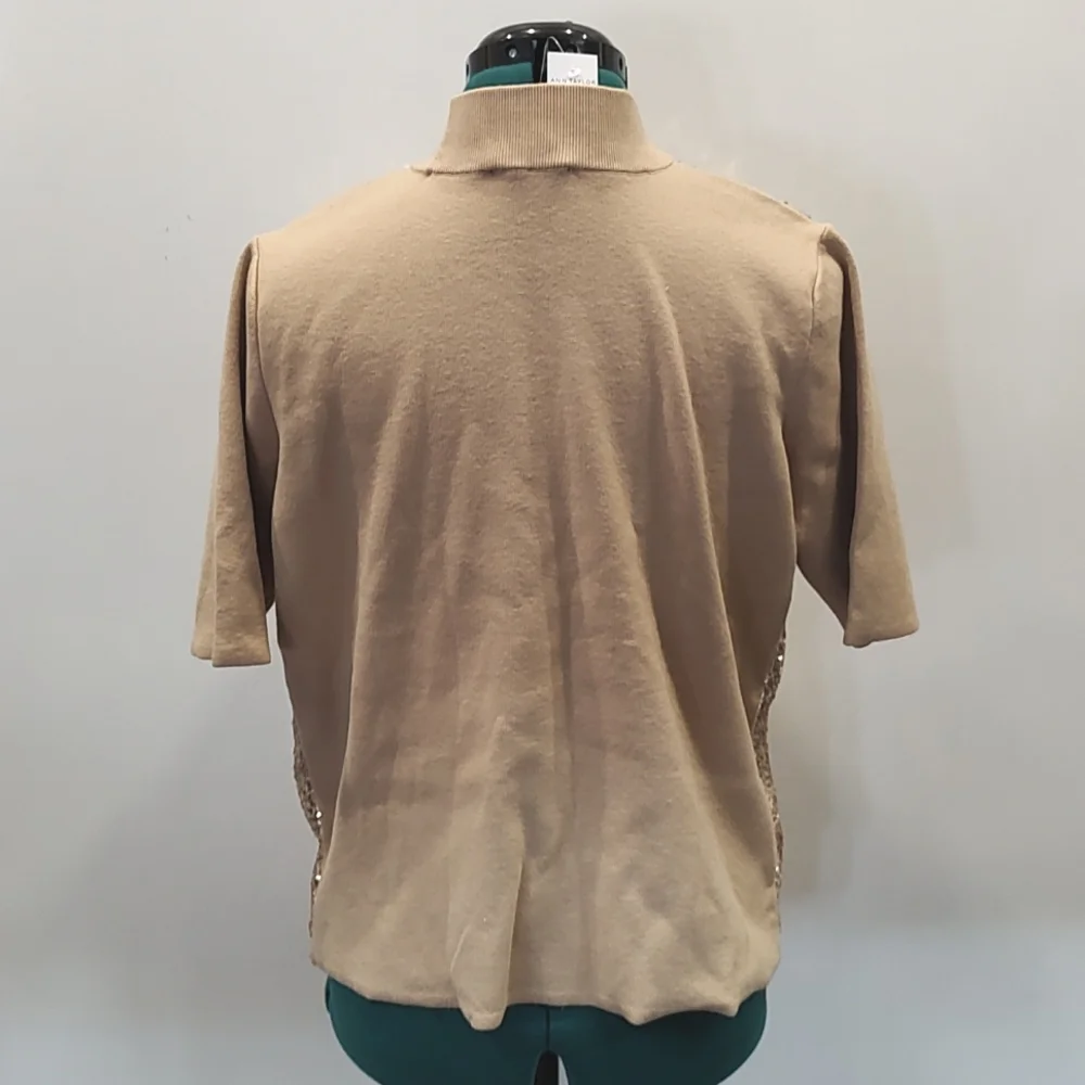 Ann Taylor Gold Sequins Short Sleeve Turtleneck Sweater Medium NWT - Picture 4 of 9